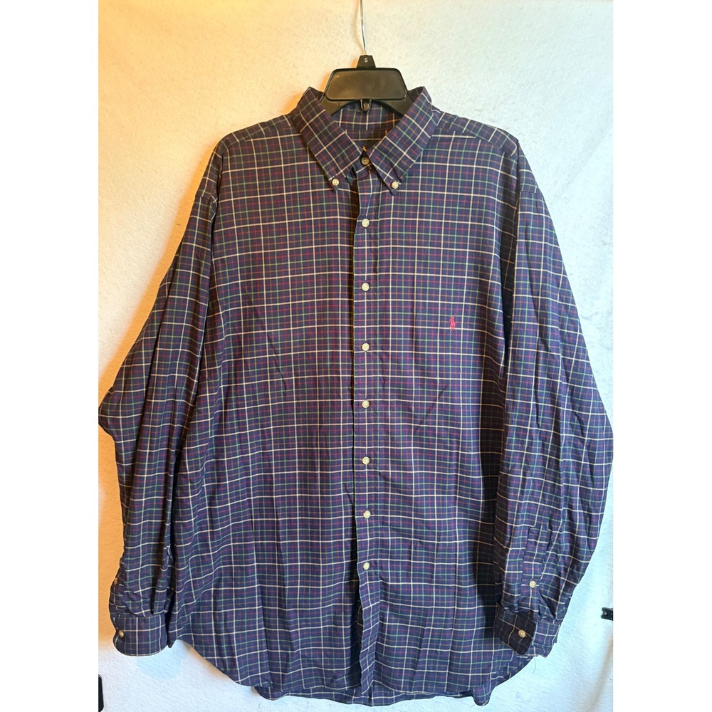 Ralph Lauren Mens XLT Classic Fit Plaid Button Down Shirt Navy Blue Long Sleeve